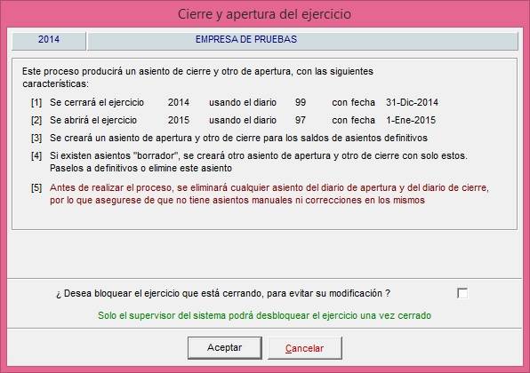 Canal Peave vendaje Cierre y apertura contable en el software de gestión -versión 8x  (M.Contabilidad) -